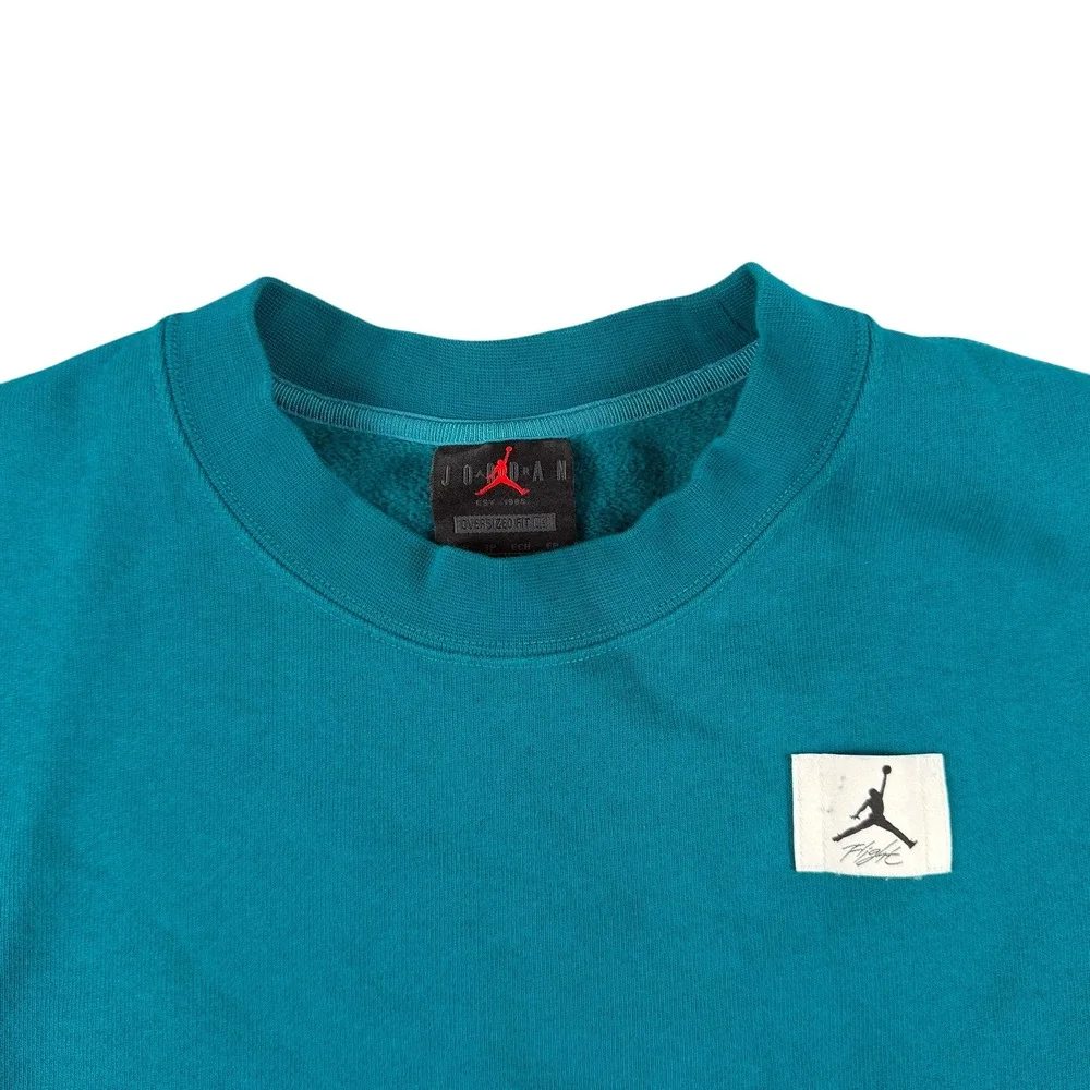 Jordan Flight Essentials Sweatshirt Men XS Teal Crewneck Pullover Jumpman Fleece